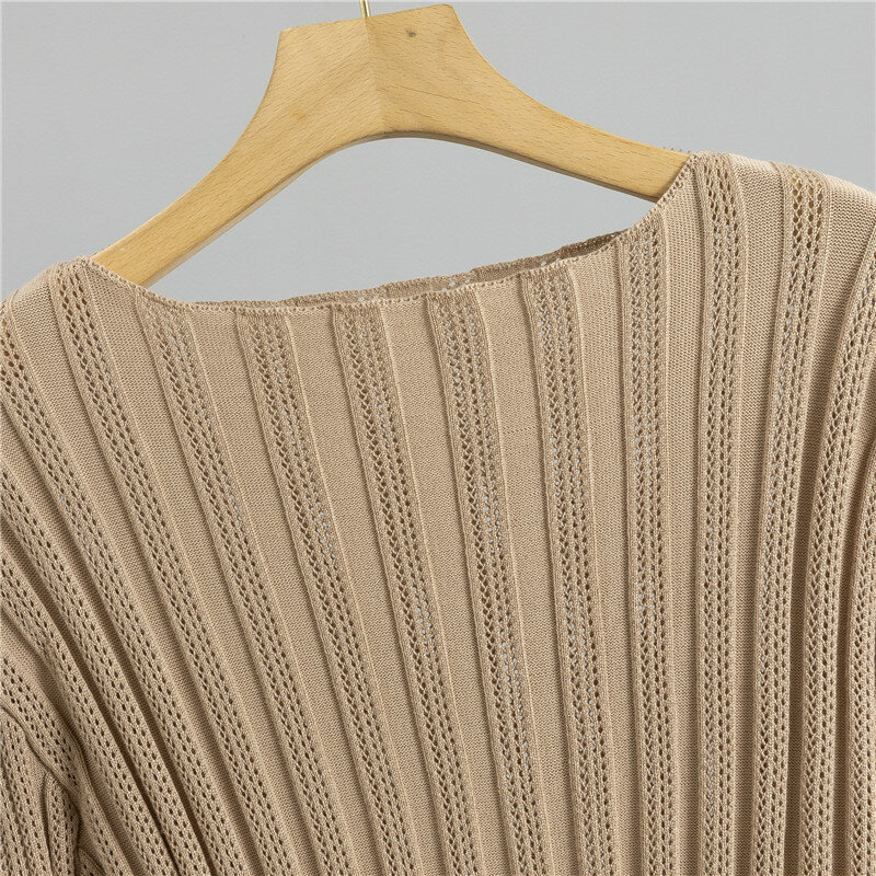 Женский трикотажный брючный костюм, Повседневный свитер с вырезами и брюки с поясом на резинке, весна-лето 2024
