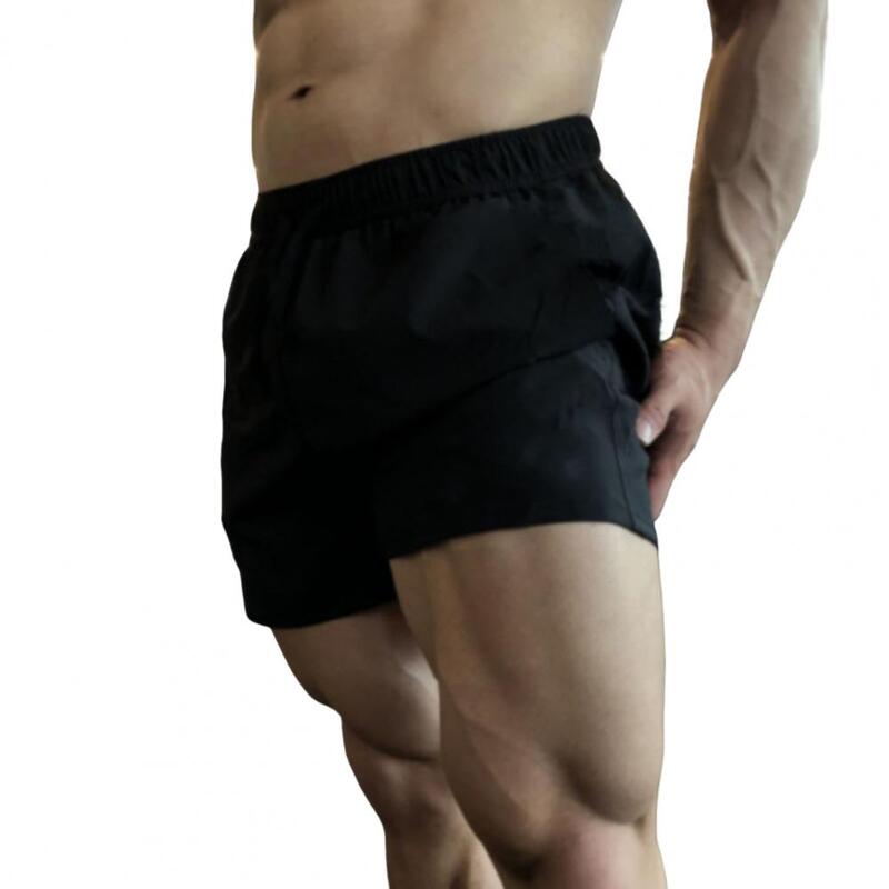 Short de sport élastique taille moyenne pour homme, short de sport, poches WString, proximité, été, solide, document At, jogging de fitness