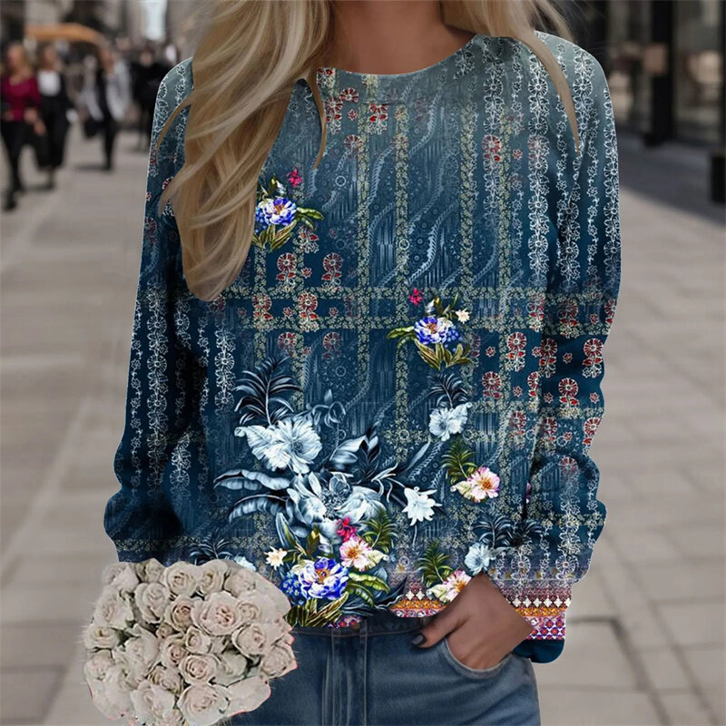 Свитшот женский с 3D принтом, модная уличная одежда с цветными цветами, пуловеры в винтажном стиле, смешная одежда унисекс, Y2k, зимний топ для девочек