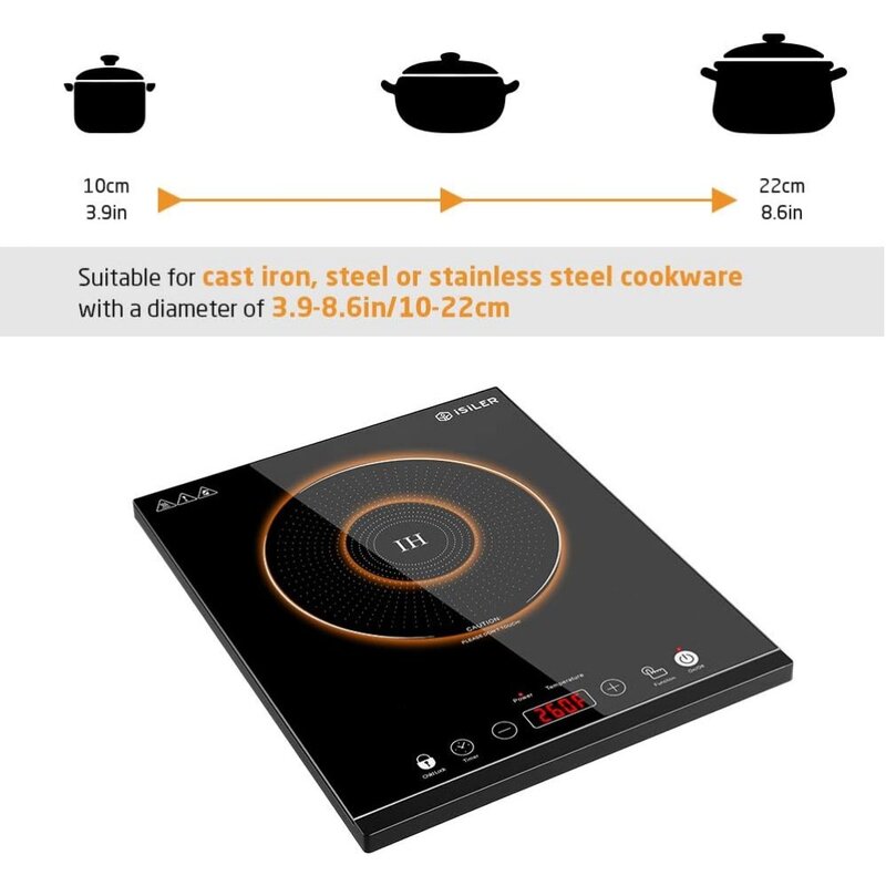 1800WCooker Hot Plate with Kids Safety Lock, 6.7" Heating Coil, 18 Power 17 Temperature Setting Countertop Burner with Timer