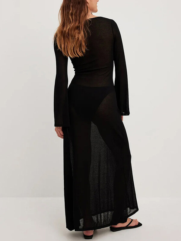 Женское винтажное платье с длинным рукавом и V-образным вырезом