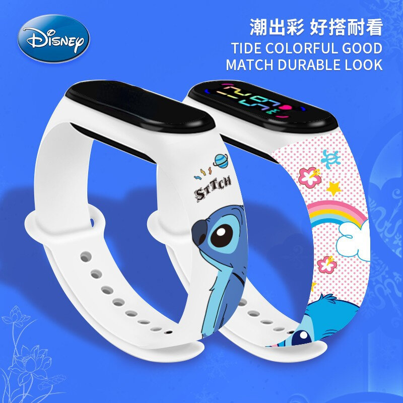 디즈니 Lilo & Stitch 어린이 시계 액션 피규어, 귀여운 인쇄 LED 전자 방수 스포츠 팔찌 시계, 어린이 생일 선물