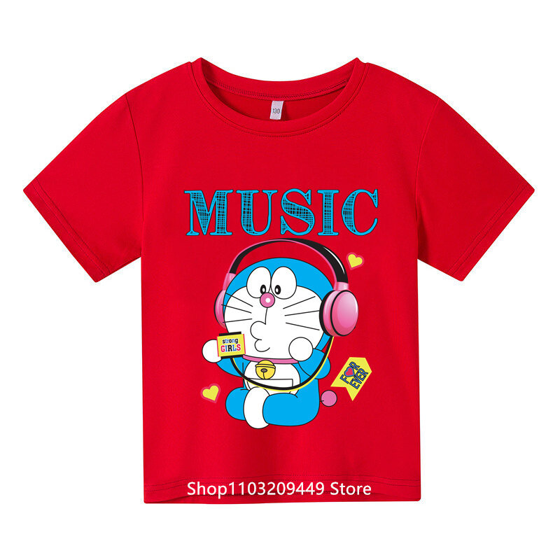 애니메이션 도라에몽 A 드림 의류 여름 반팔 티셔츠, 재미있는 프린트 만화 도라에몽 A 드림 패턴 상의, 어린이 티셔츠