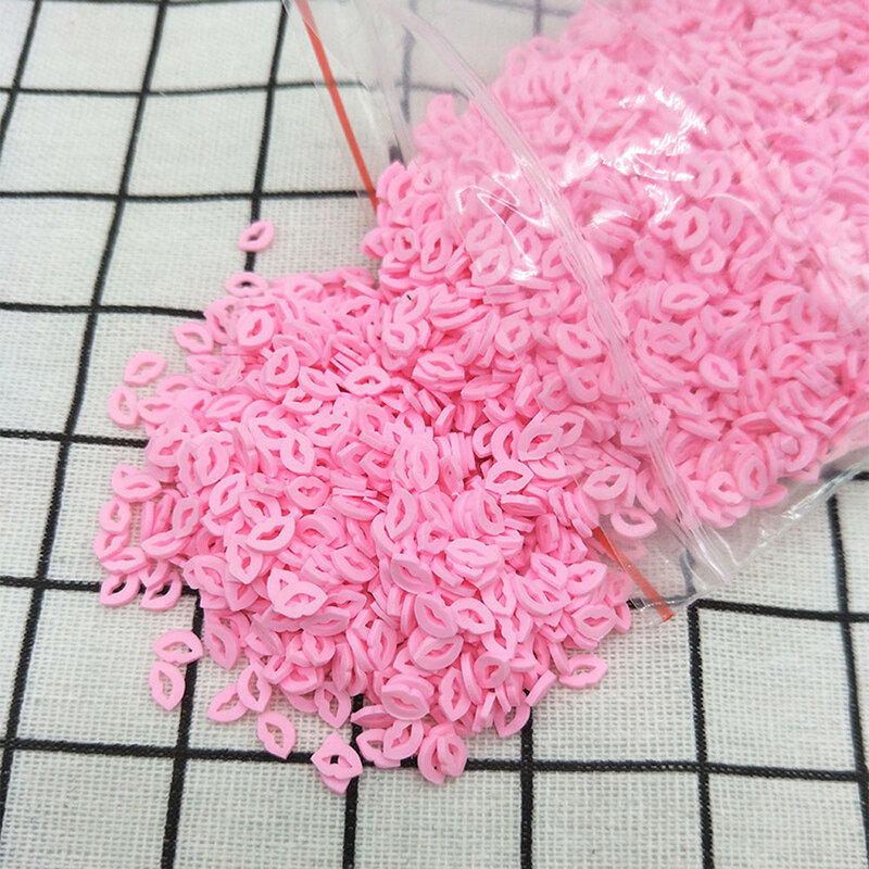 Soft Polymer Clay Encantos para Nail Art Decoração, fatias de lábios para o Dia dos Namorados, colorido, rosa, vermelho, doce, DIY, 5mm, 10g por saco