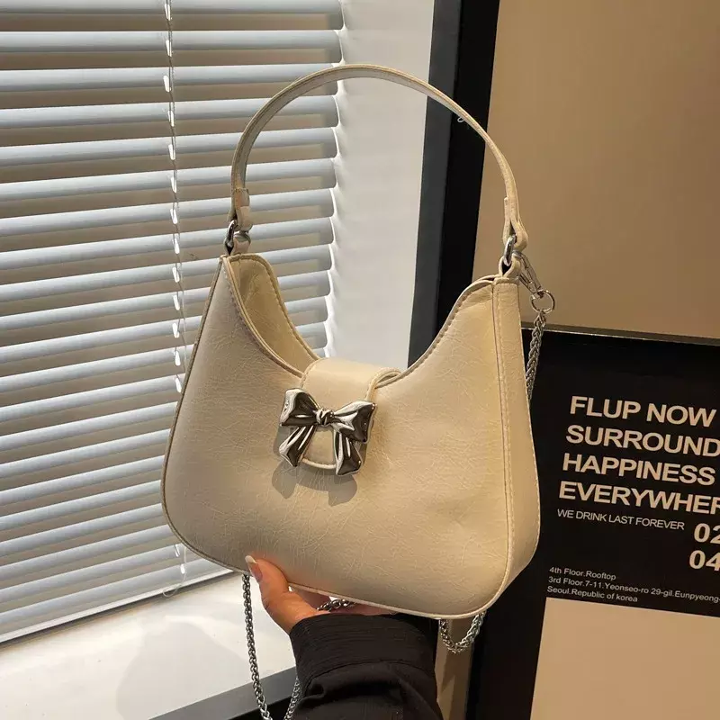 Women's Bow Handbags 2024 New Fashion Korean Style Niche Underarm High-Grade Chain Messenger Bag
