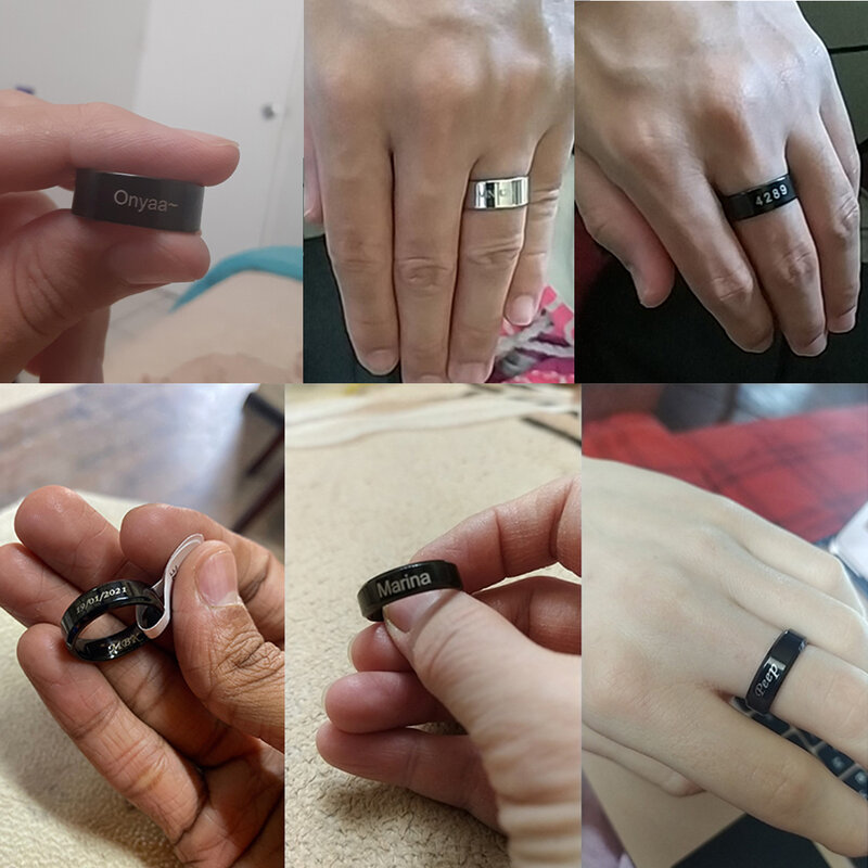 Atoztide 4/6/8Mm Cincin Tanggal Ukiran Nama Pribadi untuk Wanita Hadiah Perhiasan Pasangan Hati Kustom Baja Tahan Karat Warna Emas