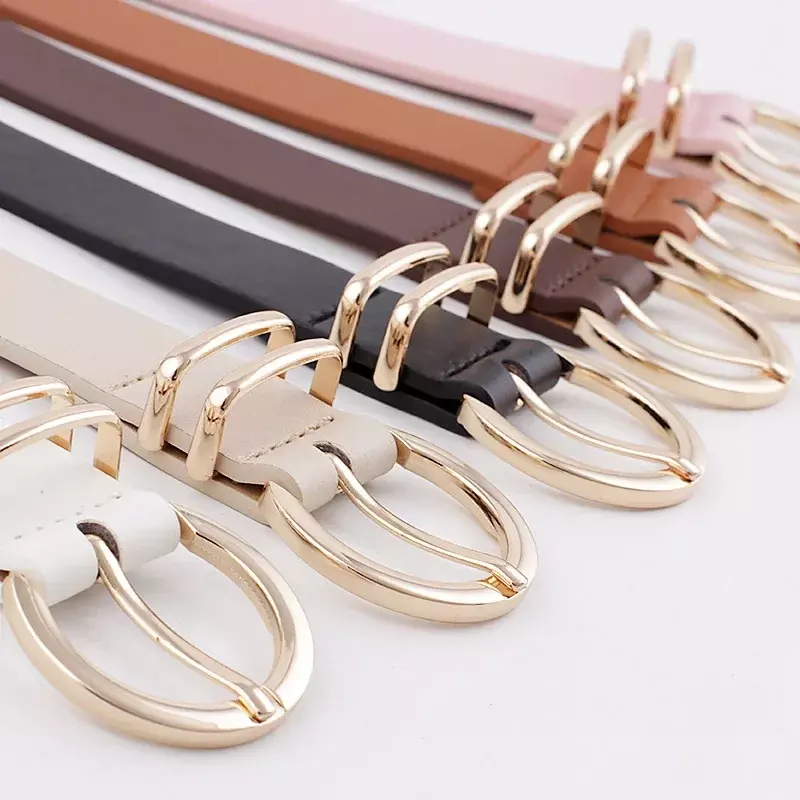 2024 New Women's Denim Fashion Minimalist Solid Color Belt Black, Brown, White, Pink Sweet Metal Belt Buckle