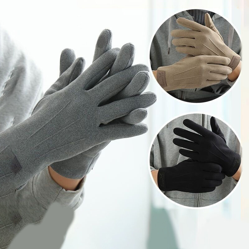 Winter Keep Warm Touch Screen Plus Velvet Inside Suede Mens Gloves Fashion Simple Solid Thicken Man Outdoor Cycling Drive