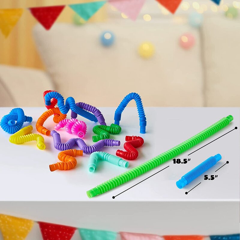 연결 가능한 확장 가능한 스트레스 해소 파티 선물, 팝 튜브 피젯 튜브, 감각 장난감, 학교 보상 선물, 36 개