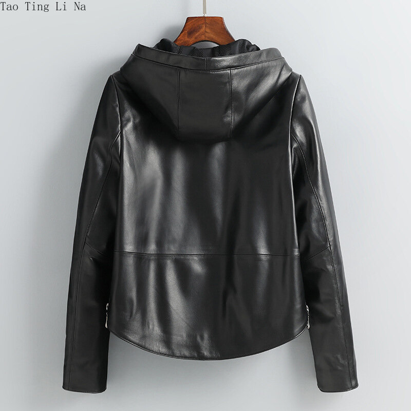 2022 Spring and Autumn New Sheepskin Leather Coat Fashion Hooded Loose Real Leather Jacket W6