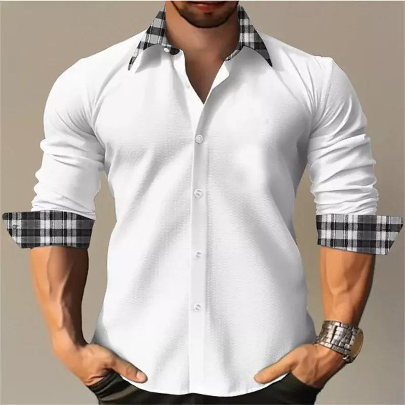 Camiseta de escritório masculina branca de botões, Design Designer, Camisa de Festa de Rua, Moda Casual, Exterior, 6XL, Tamanho Europeu, 2023