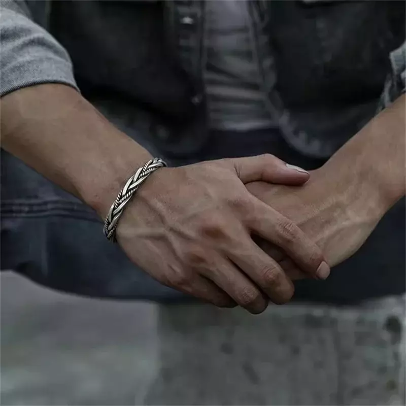 UMQ S925 srebrna pleciona bransoletka biżuteria bransoletka mankiety mężczyźni kobiety tajskie ręcznie robione wykwintne unikalne otwarcie prezent