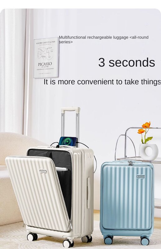 Modna walizka na kółkach z otwieraniem z przodu, z zamkiem TSA i 360-stopniowymi kółkami
