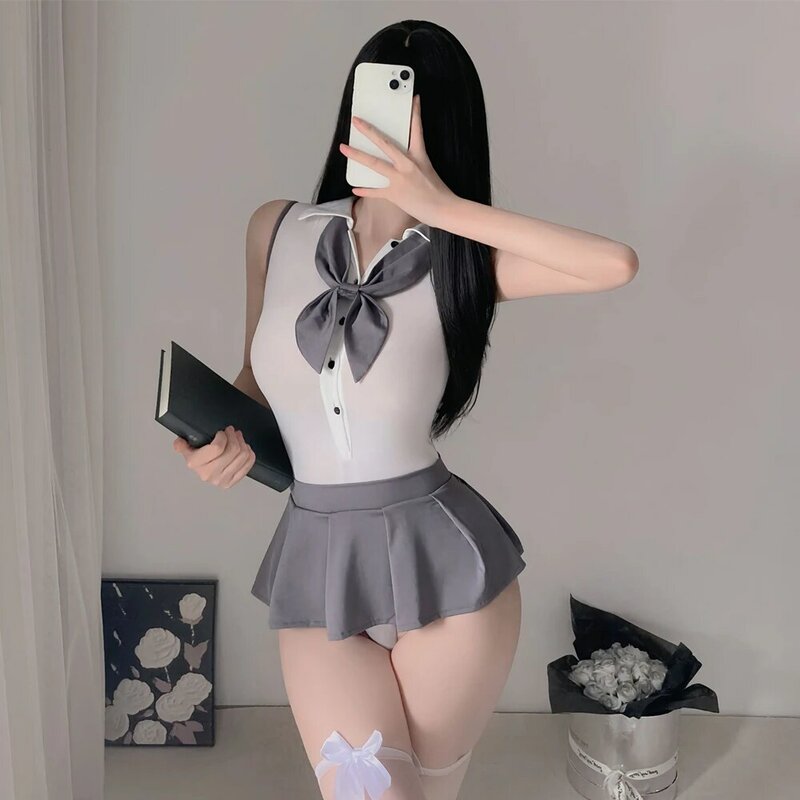 Japanische Frauen sexy Cosplay Schüler Uniform Minirock Kostüme Schulmädchen niedlichen rücken freien Top Falten rock Anzug Kleidung