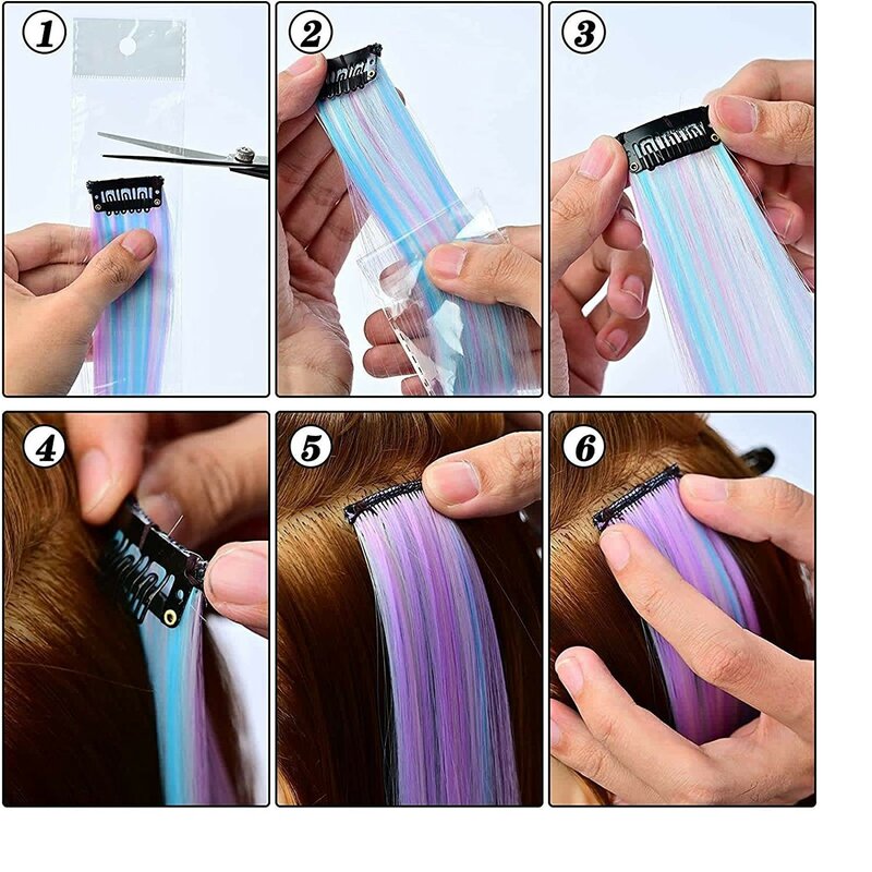 Arco-íris extensões de cabelo clip-in hairpiece para meninas, cabelo sintético acessórios, 22 ", onda do corpo, encaracolado, ondulado clip-in, 1 pc
