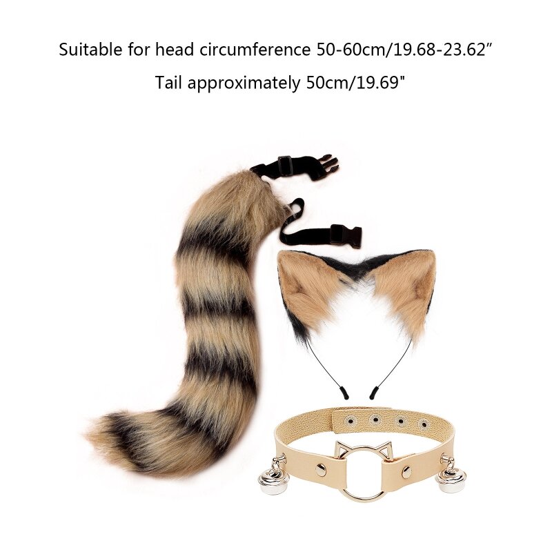 Fluffy Animal Ears Headband Furry for CAT Ears Hair Hoop collana Tail Set girocollo in pelle per Halloween Party Fancy Dres