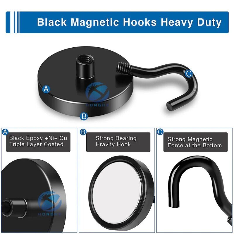 Черные Магнитные Крючки d36 мм с эпоксидным покрытием, сверхпрочные, подходят для дома, кухни, рабочего места, офиса