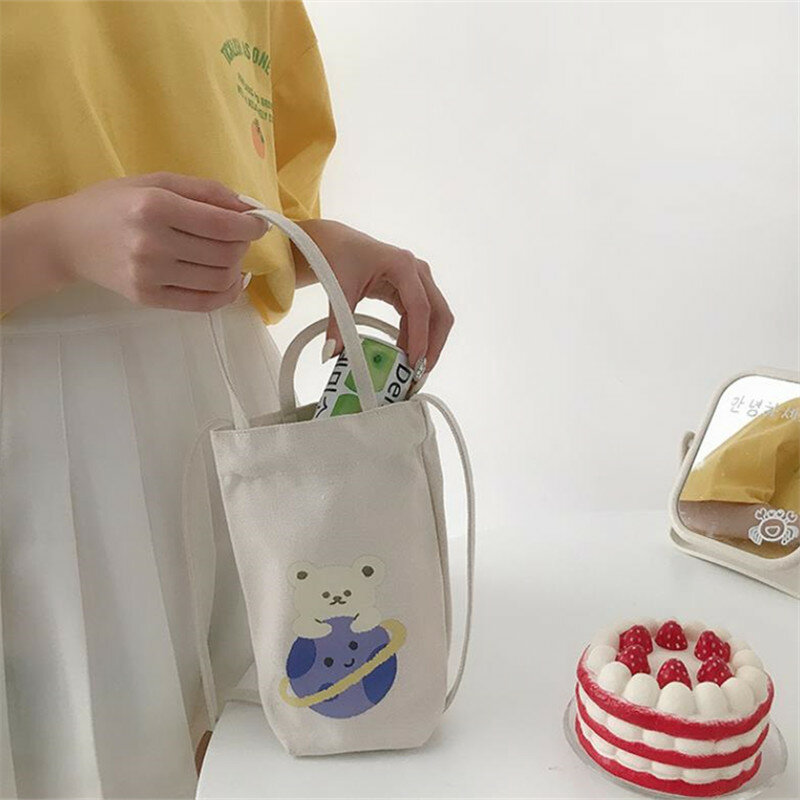 حقيبة حمل قماشية بسيطة متعددة الاستخدامات للنساء ، أكياس زجاجة مياه صغيرة ، متقاطعة مع الجسم ، طالب ، تخزين ، موضة