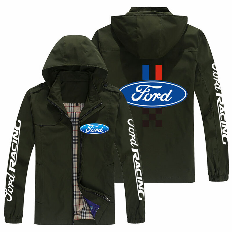 Nuova giacca da baseball da uomo di grandi dimensioni con logo per auto Ford alla moda in tinta unita europea e americana
