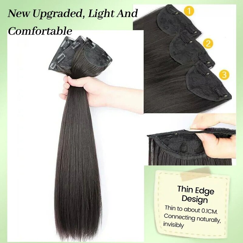 ALXNAN-extensiones de cabello sintético liso, fibra resistente a altas temperaturas, color negro y marrón, 3 unidades por juego