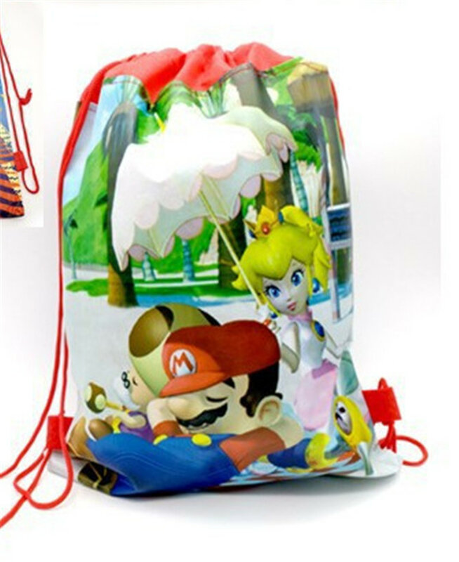 Bolsa de regalo de Super Mario Bros, mochila no tejida con cordón, decoración de fiesta de cumpleaños para niñas, 27X35cm