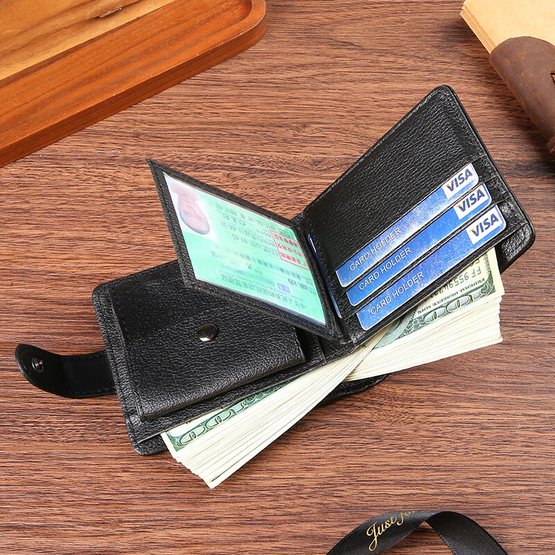 กระเป๋าสตางค์หนัง PU ของผู้ชายกระเป๋าเก็บบัตรนามบัตรแบบสั้นกระเป๋าสตางค์สำหรับผู้ชายหรูหรากระเป๋าใส่เงินคลัทช์ dompet koin