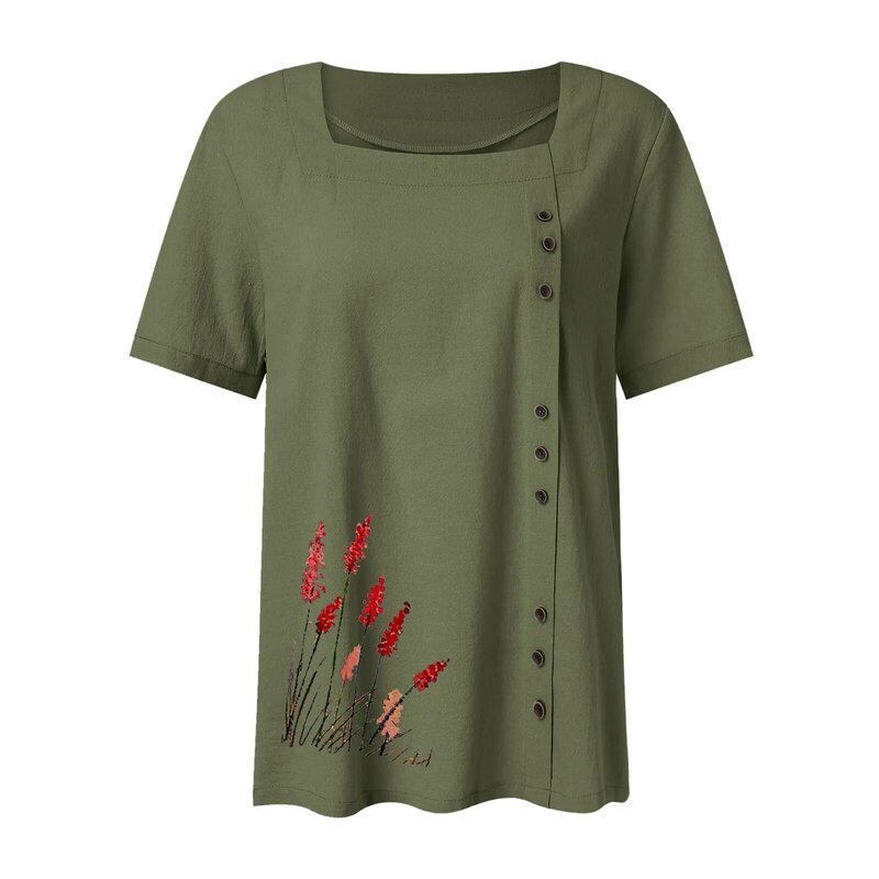 Letnie nowe modne bawełniane lniana koszulka damskie luźne na co dziń z nadrukiem koszulki damskie wygodny krótki rękaw