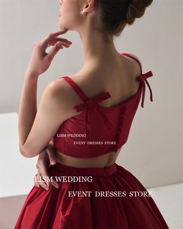 Lism 2 pcs rot eine Linie Abendkleider Fotoshooting Vierkant hals Short Top Prom formelle Gelegenheit Kleid High Side Split Party kleid