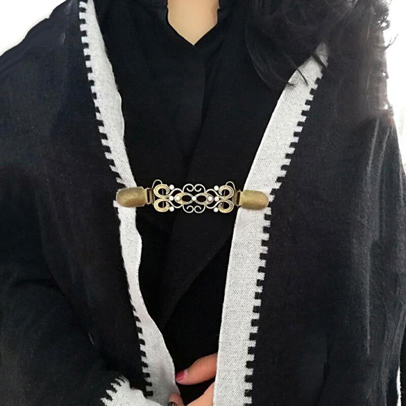 1 2pcセーターカーディガンクリップアヒル口クリップ柔軟なビーズ真珠ピンブローチショールシャツ襟服の装飾のためのバックル