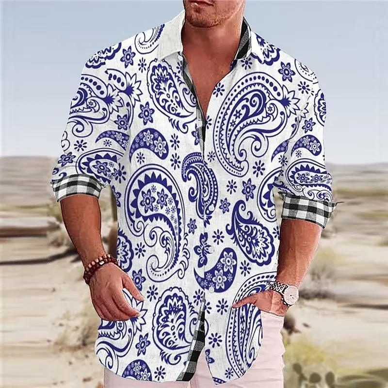 Chemise à manches longues à revers floral coloré créatif pour hommes, matériau doux et confortable, mode décontractée, nouveau design, 2023