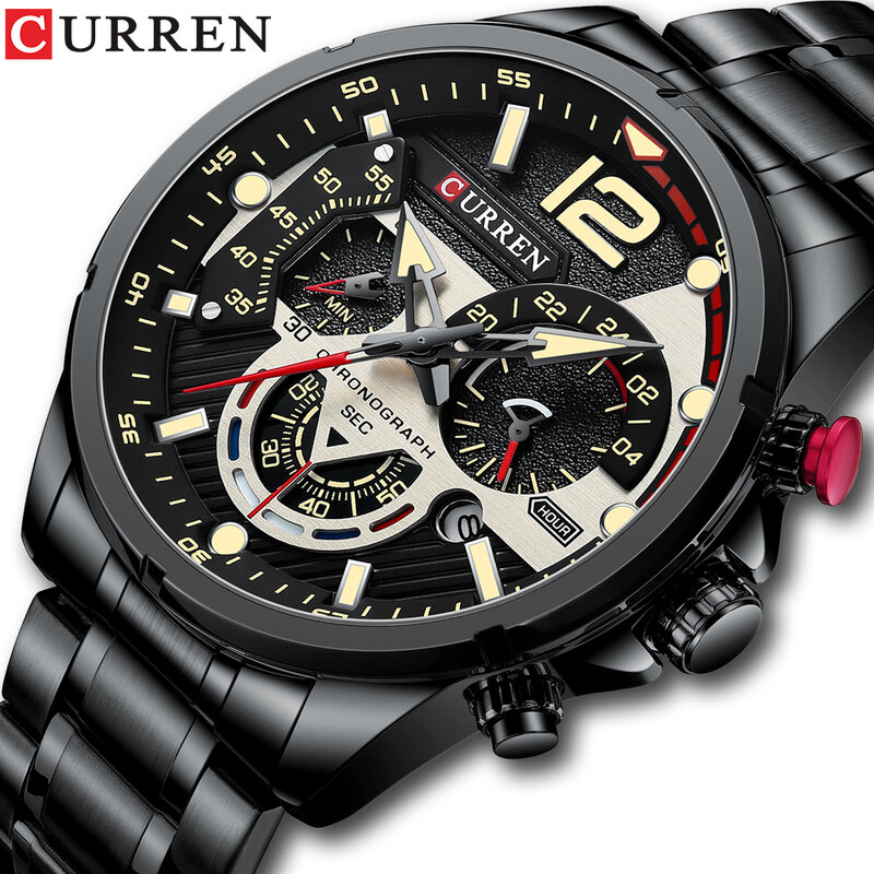 CURREN Fashion Quartz Watches orologio da polso sportivo Casual da uomo con orologio con quadrante cronografo in acciaio inossidabile con luminoso