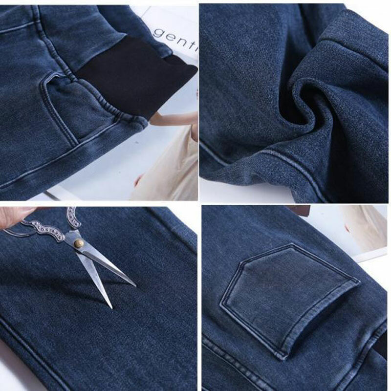Jeans jeans skinny forrado veludo de pelúcia, calças lápis grossas, leggings de cintura alta, tamanho grande 26-38, novo, inverno