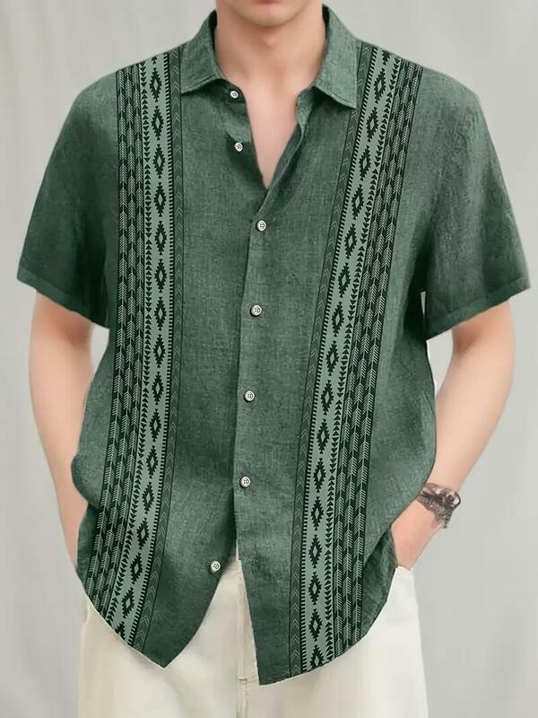 Camisa de manga corta con estampado a rayas para hombre, camisa informal de estilo Retro, alta calidad, novedad de verano, 2024