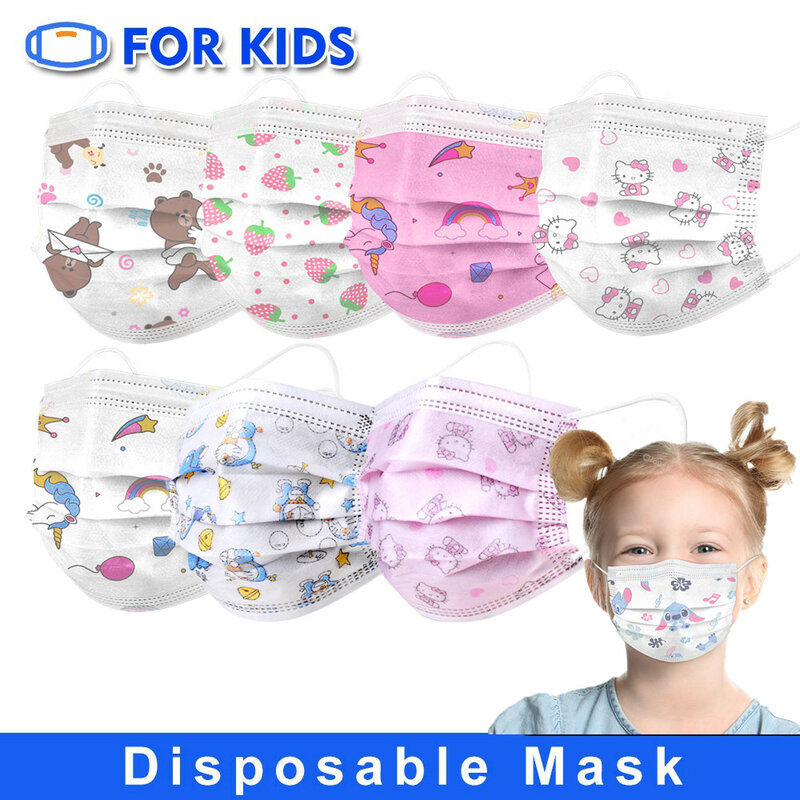 Mascarilla desechable para niños, máscara con estampado de dibujos animados, protección transpirable, 10-300 piezas