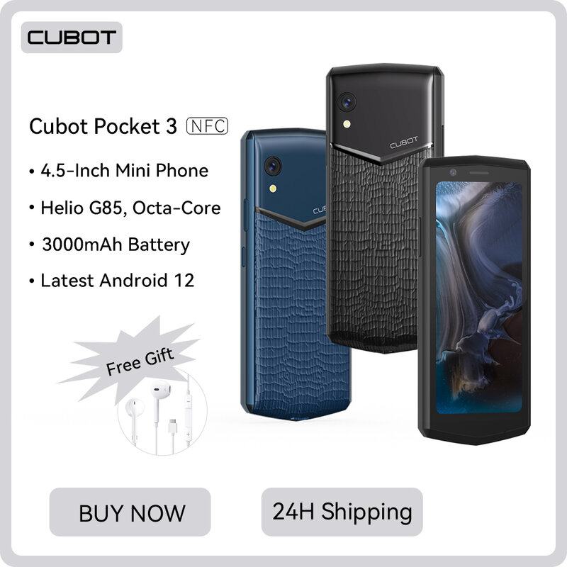 Cubot Pocket 3, Điện thoại thông minh nhỏ 4,5 inch 2022, Helio G85, Octa-Core, NFC, RAM 4GB, ROM 64GB, 3000mAh, Máy ảnh 20MP, mini smartphone android 12, 4G mini phone, Face ID, GPS