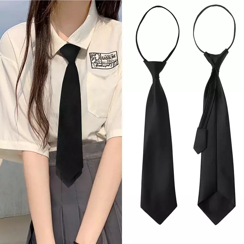 Corbata de seguridad con Clip Simple para hombres y mujeres, traje de camisa, corbata, color negro, mate, funerario, Lazy, estudiantes