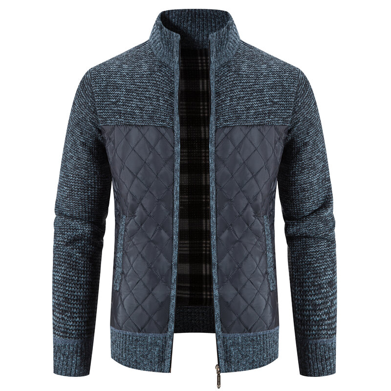 2023 New Men Fleece Cardigan Luxury Sweater Jacket Korean Zipper Warm Clothes Knitted Plush Coat Lattice Male Winter Outwear
