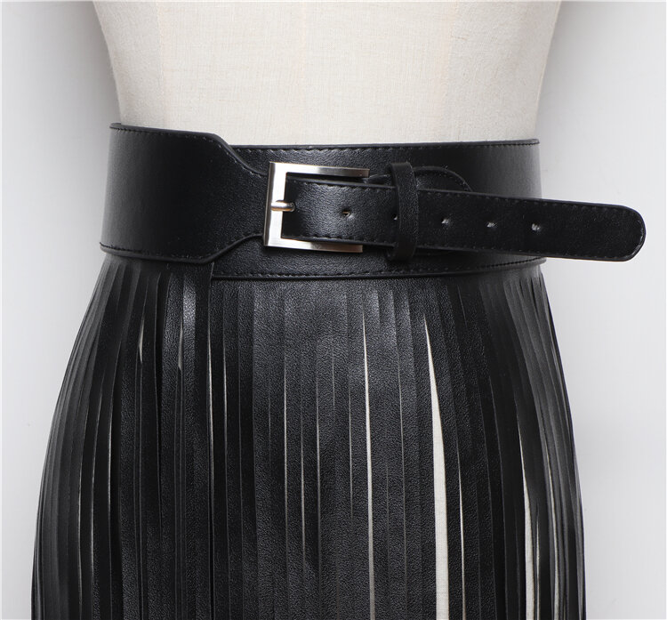 Cinturón de estilo Street Shot para mujer, faja de cuero con borlas Extra largas a la moda europea y americana