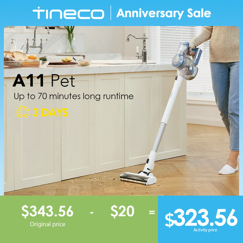 Tineco A11 Pet Ex Cordless Stick Vacuum Lightweight Handheld Vacuum Long Run Time and Powerful Suction for Carpet and Hard Floor