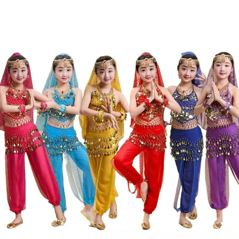 Conjunto de ropa de danza del vientre para niños, ropa de danza del vientre para niñas de la India