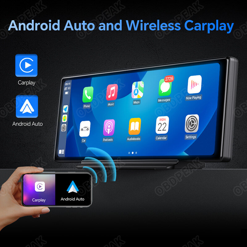 AI Screen Dash Cam Sistema Android 12, Carplay, Automático, 5G, WiFi, Navegação GPS, Espelho Retrovisor, Gravador de Vídeo da Câmera, T30 10.26