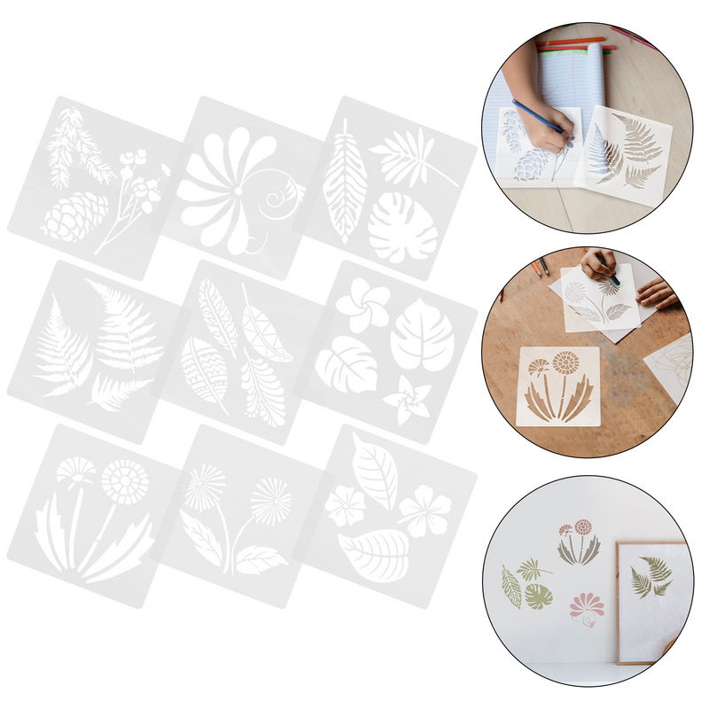 꽃 식물 스텐실 템플릿 페인팅, DIY 크리에이티브 템플릿, 플라스틱 드로잉, 세척 가능한 장식