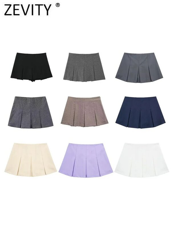 ZEVITY – jupe-short Slim taille haute pour femme, avec plis larges, fermeture éclair sur le côté, pantalon Chic, P2576