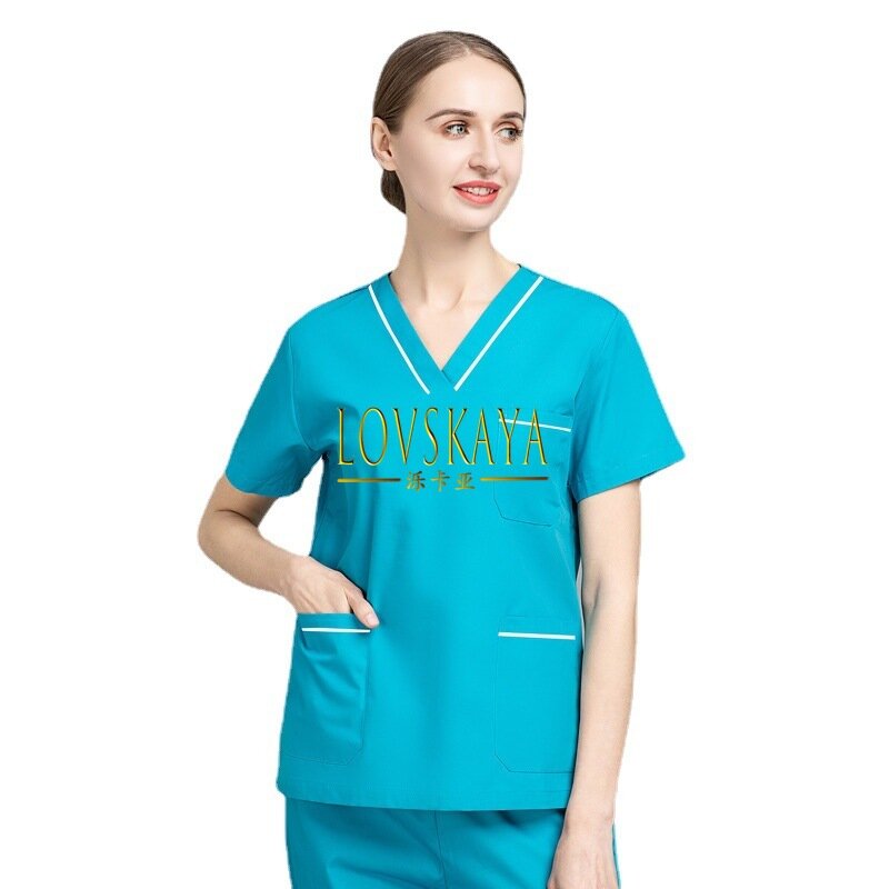 Uniforme UC d'été à manches courtes pour femmes, vêtements de lavage des mains, ensemble de costume de travail de dentiste, salle d'opération, coton et polyester