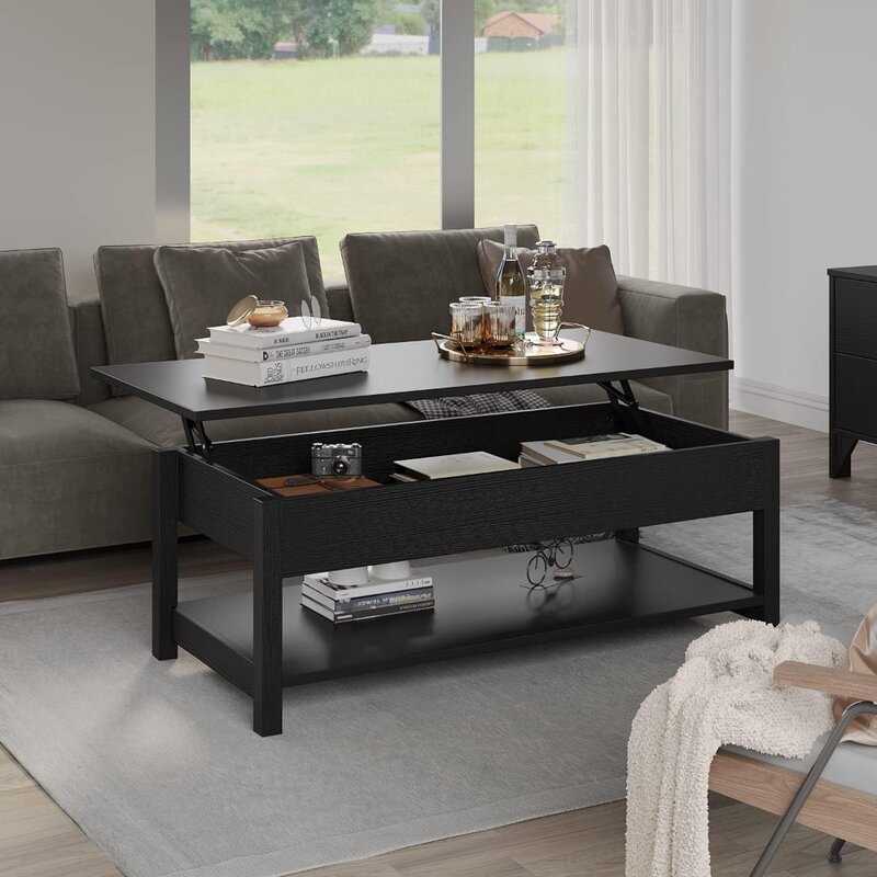 Lift Coffee Table With Hidden Compartments and Open Storage Shelves Coffee Tables for Living Room Table Coffe Modern Design Café
