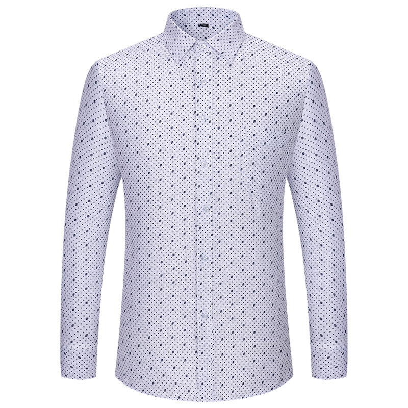 Мужская классическая рубашка в полоску, белая классическая Базовая рубашка с длинными рукавами, одним накладным карманом и принтом, Осень-зима 65%
