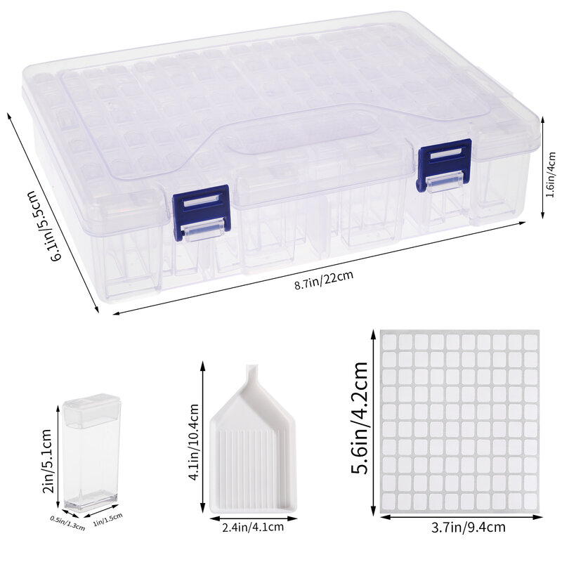 84 Grids beads container Plastic Diamond Painting Boxes  with a white tray and 200 pieces stickers
