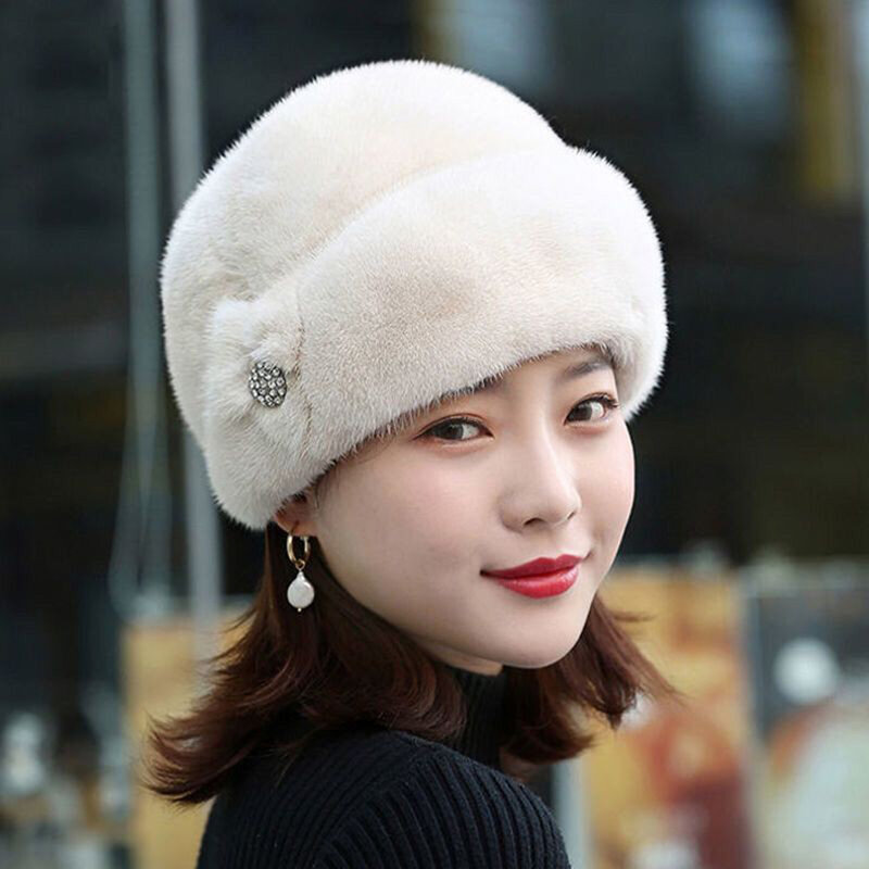 Winter Hat Russian Fluffy Mink Decor Thickened Luxury Keep Warm Solid Autumn Winter Thermal Middle-aged Women Cap Outdoor