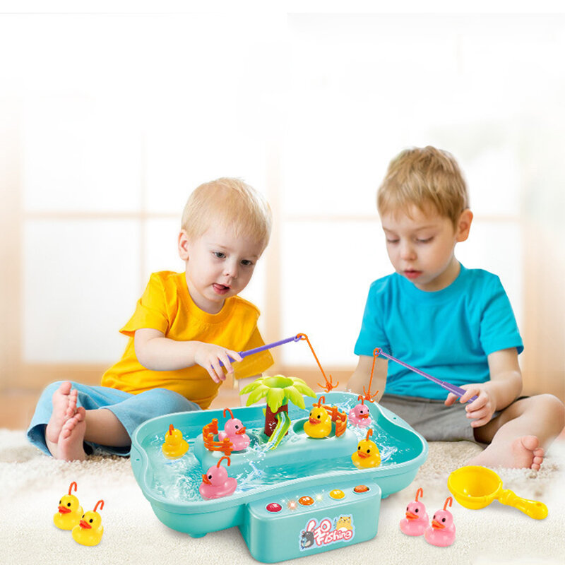 Mainan memancing musik elektrik magnetik anak-anak, Platform memancing bebek, bermain air, mainan permainan untuk hadiah anak-anak