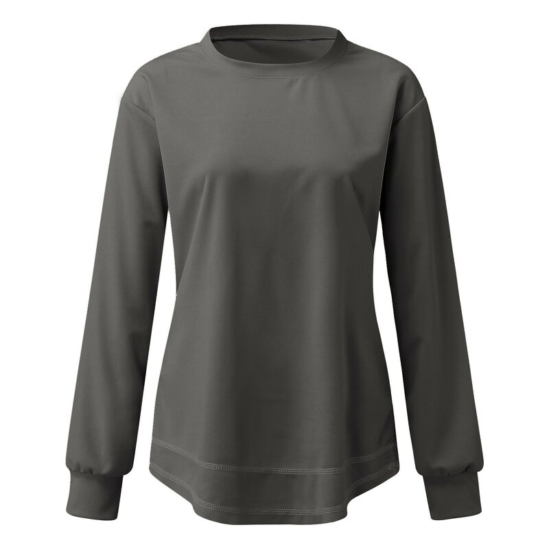 여성용 루즈핏 캐주얼 풀오버, 긴 소매 라운드넥, 단색 티셔츠, 심플한 스웨터 상의, 용수철 및 가을